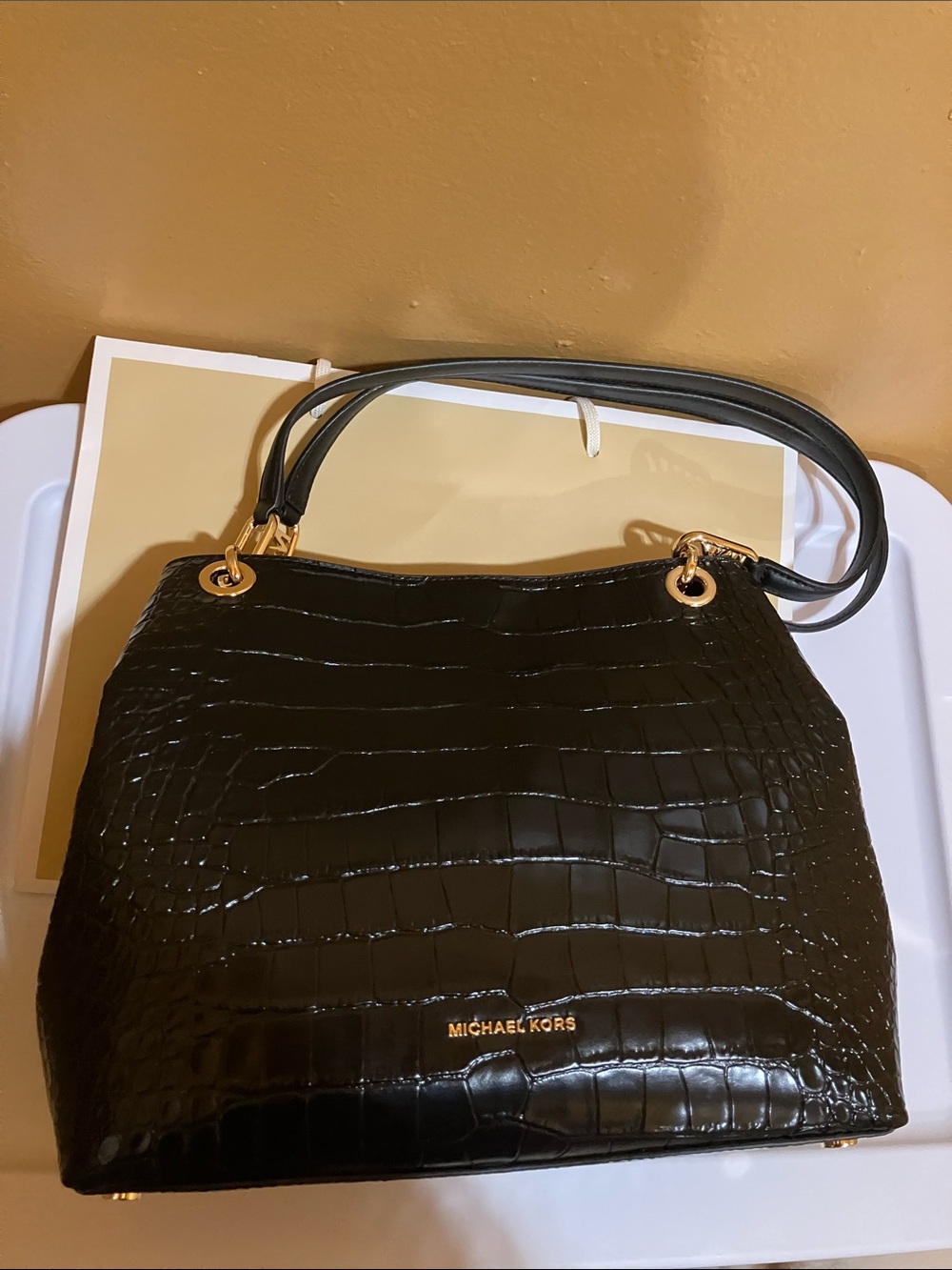 Michael Kors Kensington Lg Shldr Tote Black Croc-Embossed Leather - Picture 7 of 14